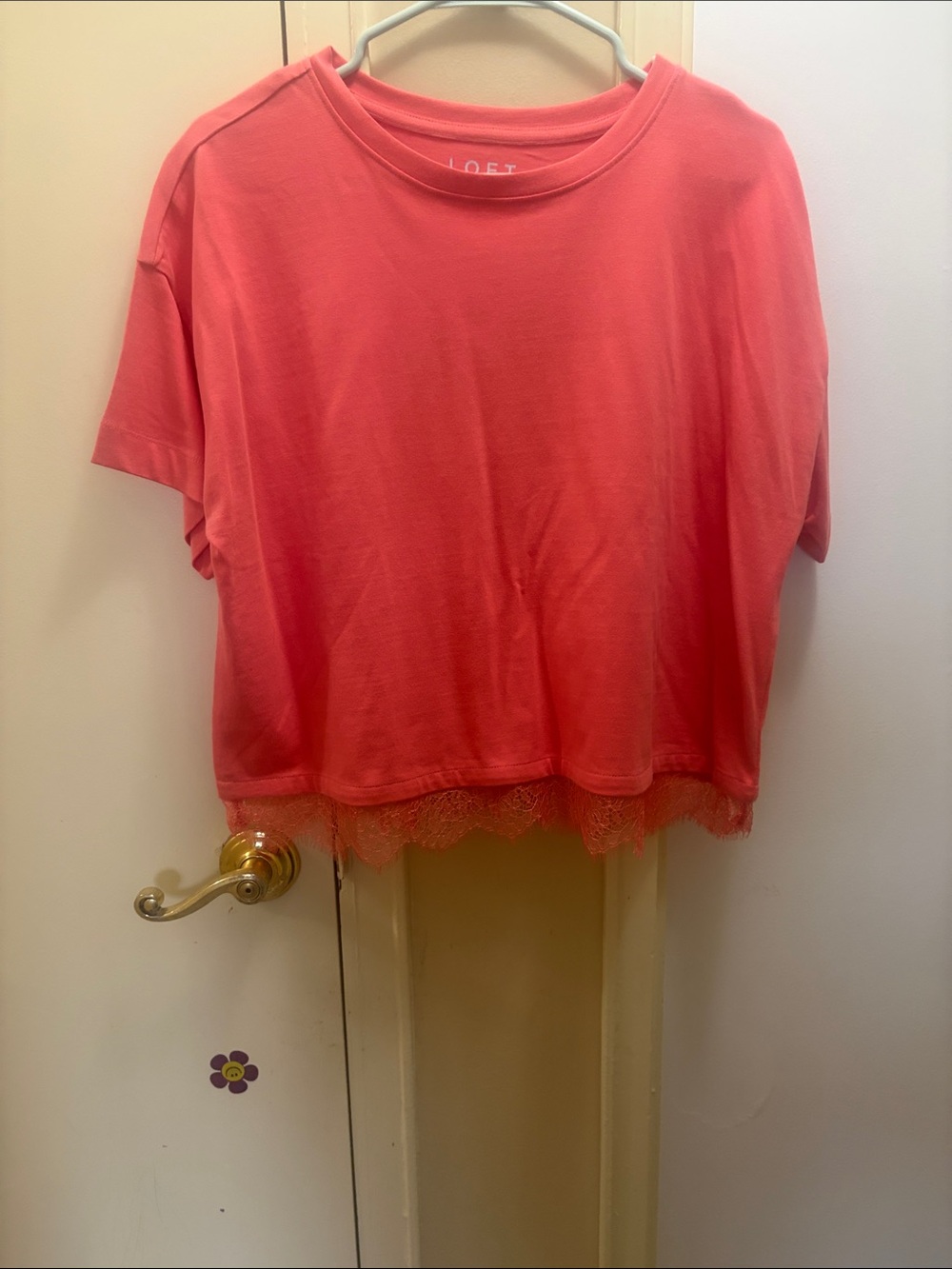 LOFT Coral Lace-Hem Short Sleeve Top